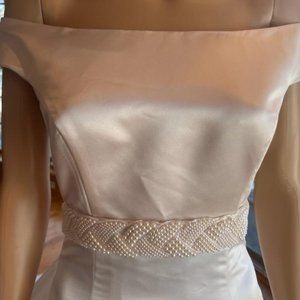 *Demetrios Ivory Cream Satin Detachable Train Wedding Dress Bridal Gown Size 6